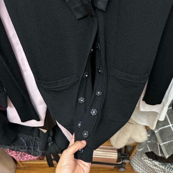 Tory Burch Merino Wool & Silk Gauge Cardigan Black Size XS - Picture 7 of 13